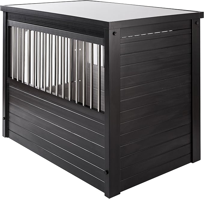 New Age Pet ECOFLEX Dog Crate End Table - Furniture-Style Pet Crate for Crate Trained Dogs - Stainless Steel Tubing & a Latched Closure - 10 Year Manufacturer's Warranty, Large, Black