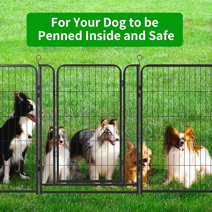 Dog Playpen Outdoor Extra Wide 12 Panels Heavy Duty Anti-Rust Coating-Strengthened Dog Fence 40" Height with Doors Portable for RV Camping Yard, Total 32FT, 79 Sq.ft, Snowy Black