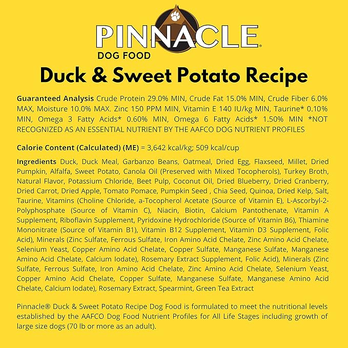 Pinnacle Duck & Sweet Potato Dry Dog Food 22 lb, Infused with Broth