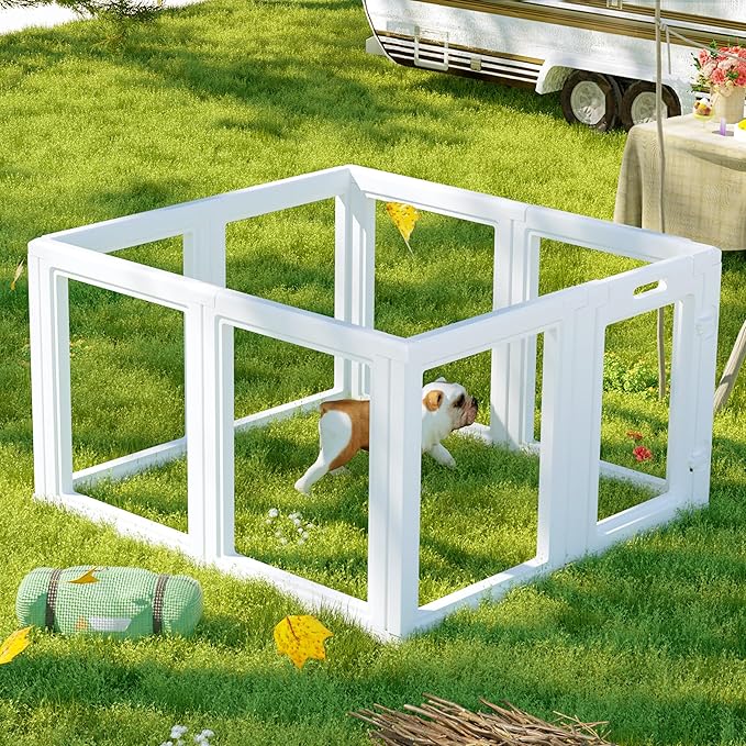 Citylife Dog Playpen with Door Clear Pet Playpen for Indoor Outdoor Easy to Install and Remove Puppy Playpen for Dogs, Cats, Bunnies, Pigs, 8 Panels