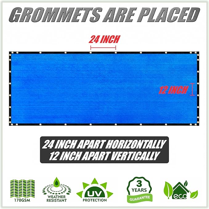 ColourTree 2' x 14' Blue Custom Size Shade Cloth with Grommets - 90% Sunblock, Durable Mesh Fabric Tarp for Dog Kennel Cover, Fence Privacy Screen, Greenhouse, Chicken Coop & Pet Playpen