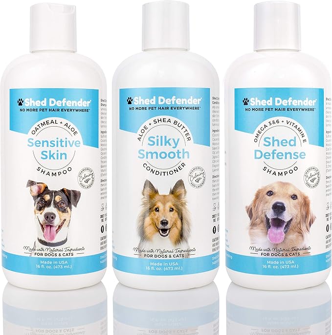 Shed Defender Shed Defense Dog Shampoo - Reduces Shedding, Veterinarian Recommended, Healthy Skin & Coat, Omega 3 & 6, Vitamin E, Natural Ingredients, Plant Based, Hypoallergenic, 16 oz.