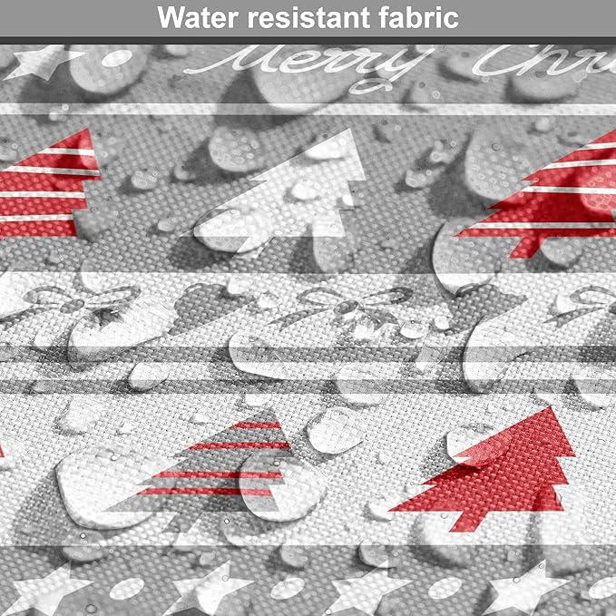 Ambesonne Christmas Dog Crate Cover, Xmas Border Deers Trees and Merry Christmas Lettering Bows Bells Image, Easy to Use Pet Kennel Cover for Medium Large Dogs, 48 Inch, Grey White and Red