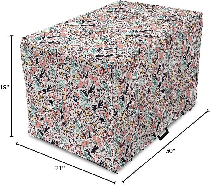 Ambesonne Wildflower Dog Crate Cover, Colorful Romantic Spring Buds Flowers and Leaves Repetition, Easy to Use Pet Kennel Cover for Cats & Medium Dogs, 30 Inch, Blush Salmon
