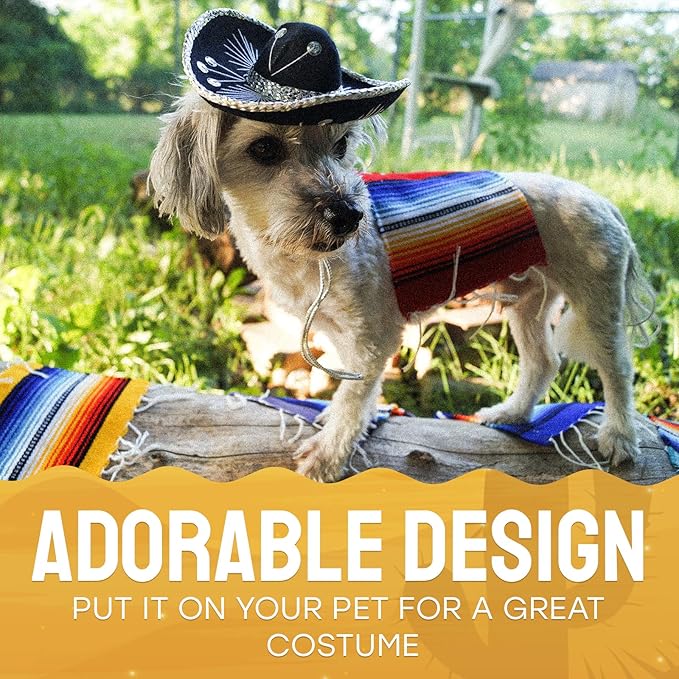 Mini Mariachi Hat 6 inch Black Sombrero for Fiesta Themed Parties for Small Dog/Cat Costume