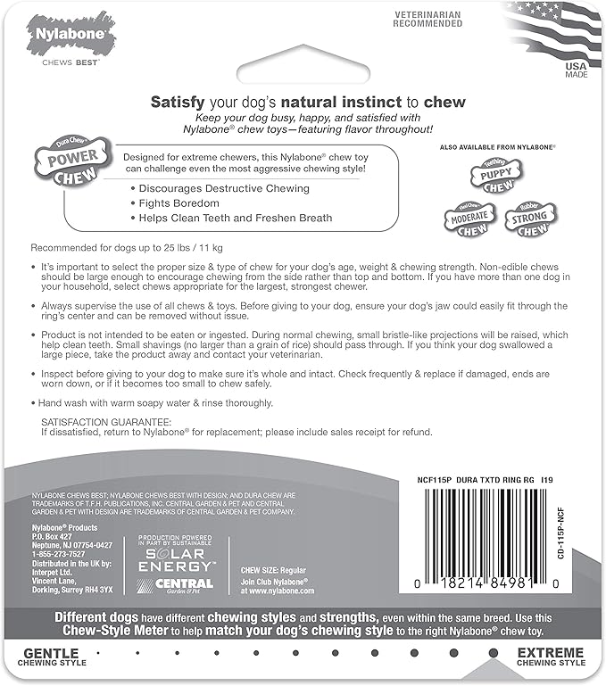 Nylabone Power Chew Textured Dog Chew Ring Toy - Tough and Durable Dog Chew Toy for Aggressive Chewers - Flavor Medley, Small/Regular (1 Count)