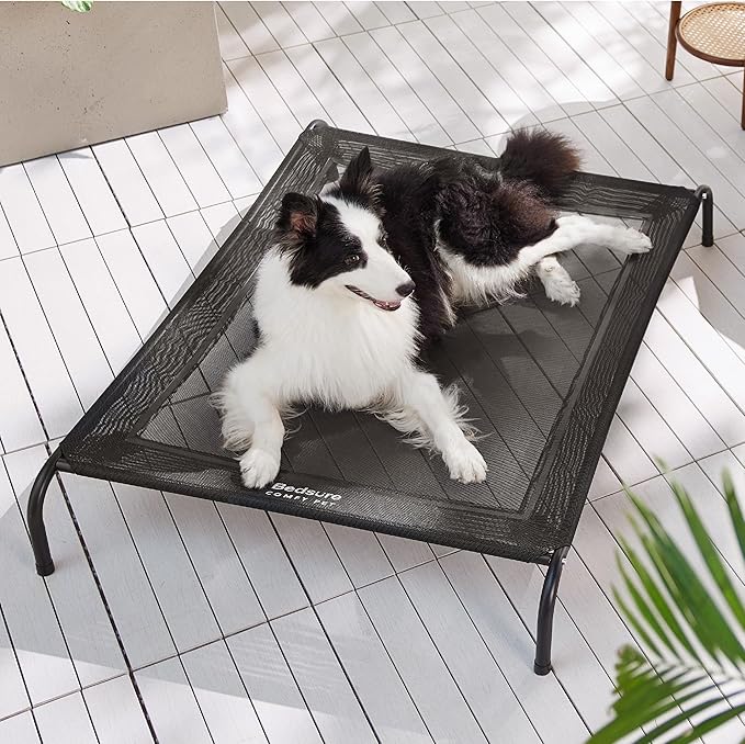 Bedsure Large Elevated/Raised Pet Cots Bed with Skid-Resistant Feet for Large Dogs, Hammock, Indoor & Outdoor, Portable, Frame with Breathable Mesh