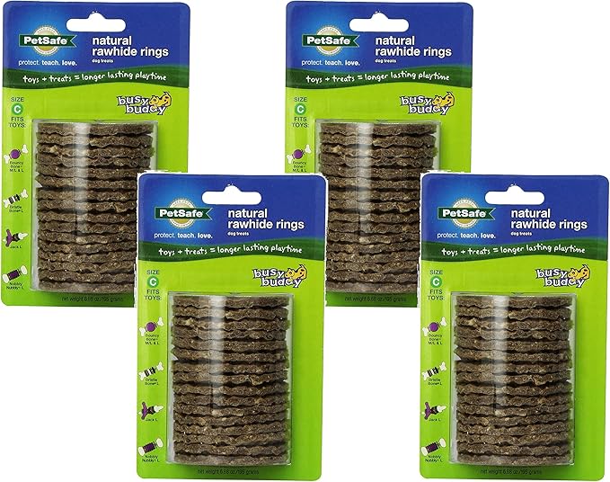 PetSafe (4 Pack) Busy Buddy Refill Ring Dog Treats for Select Busy Buddy Dog Toys, Natural Rawhide, Size C