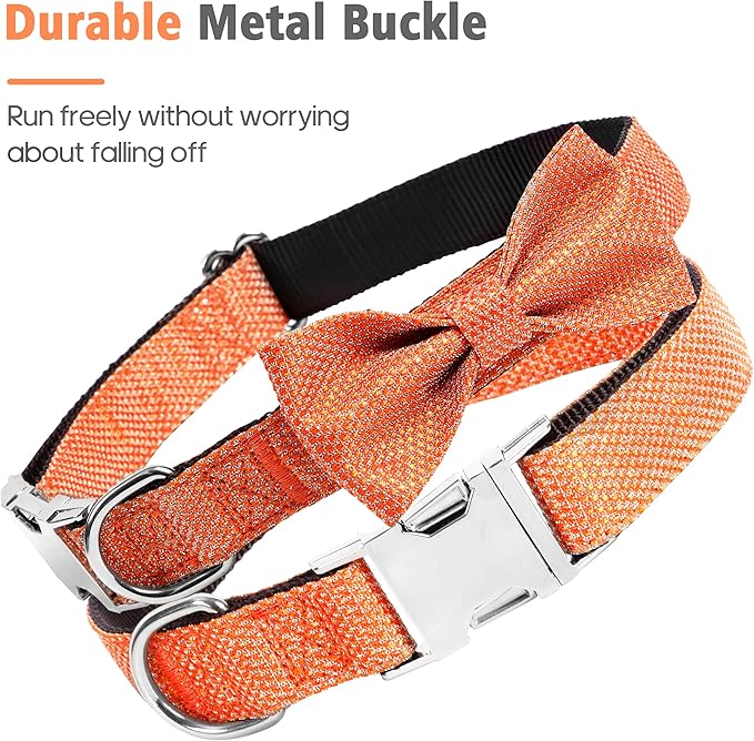 Dog Collar with Bow for Small Medium Large Dogs, Cute Bling Dog Bow Tie Collar with Metal Buckle, Soft & Durable for Medium Dogs Walking (Orange, M)