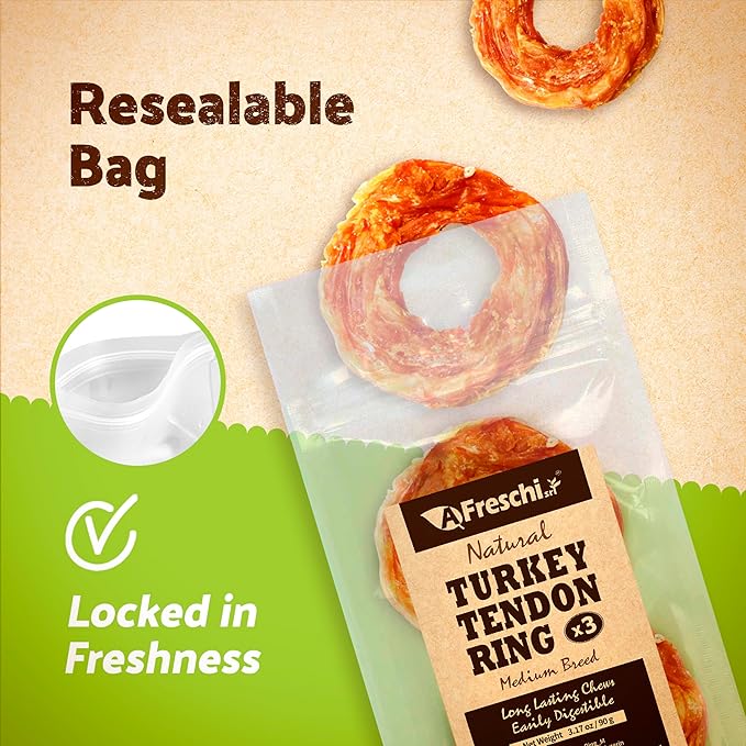 Afreschi Turkey Tendon for Dogs, Small Rope 6 Pieces per Pack, USA-Sourced Turkey, All Natural Human Grade Puppy Chew, Hypoallergenic, Rawhide Alternative, Dog Treats for Small Breeds