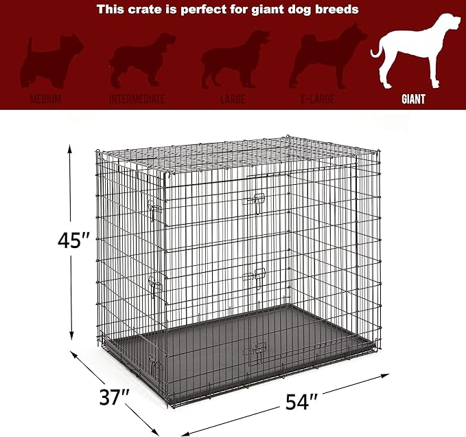 Midwest Homes for Pets Ginormous Double Door 54-Inch Dog Crate for XXL Dogs Breeds; Great Dane, Mastiff, St. Bernard, Drop Pin Assembly Requires Two People; Divider Panel Not Included; Black: SL54DD