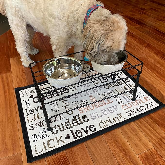 PetRageous 81031 Tobys Set The Table Steel Frame Dog Feeder, 7-Inch Tall by 18-Inch Long and 8.5-Inch Wide, Holds Two 8-Inch Diameter Bowls, for Medium Dogs And Cats, Black