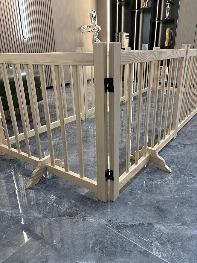 Ball & Cast 31" Wooden Freestanding Dog Gate with 360° Folding Hinges,8-Panel U/Z-Shaped Adjustable Pet Fence for Doorways & Stairs,Indoor Step-Over Barrier,Apartment,Living Room,Natural