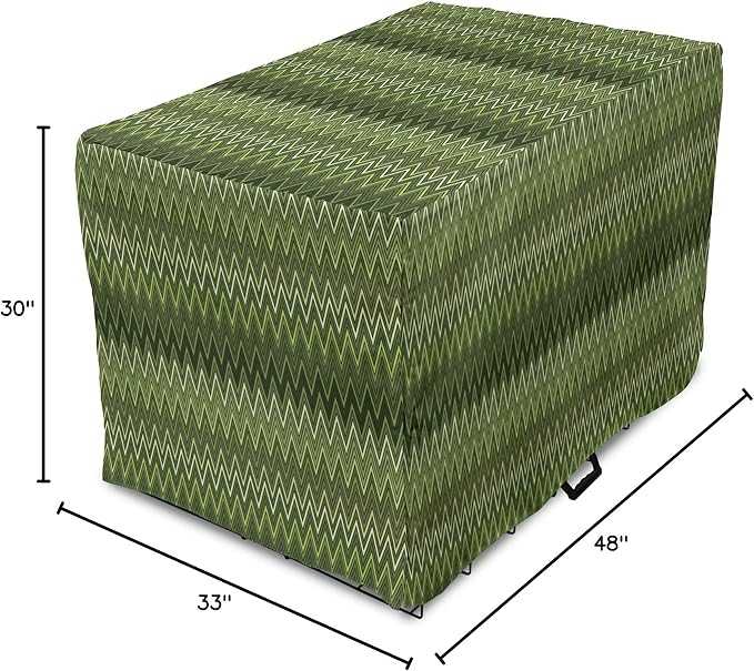 Lunarable Green Dog Crate Cover, Wavy Patterns with Triangular Shapes Abstract Zig Zag Motifs, Easy to Use Pet Kennel Cover for Medium Large Dogs, 48 Inch, Evergreen Olive Green
