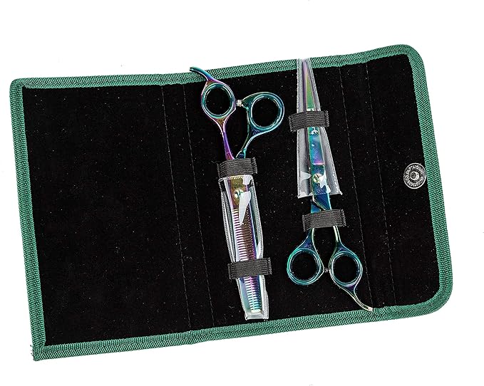 Professional Dog Groomer Kit - Rainbow Straight Scissor and 42 Teteth Thinning Shears Pet - Trust the Quality and Expertise -Unmatched Precision and Comfort - Flawless Results - Gromming Dogs Kit