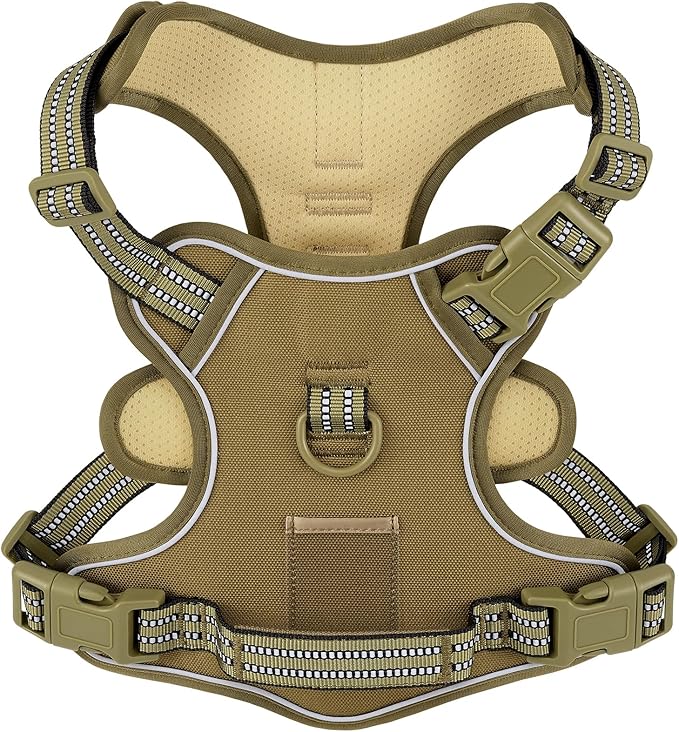 XSmall Dog No Pull Dog Harness, Adjustable Dog Vest for Easy Walking, Breathable Oxford Material, Reflective Pet Vest Harness with Metal Front Clip Control, Corgi, Pug, Terriers, Army Green, XS