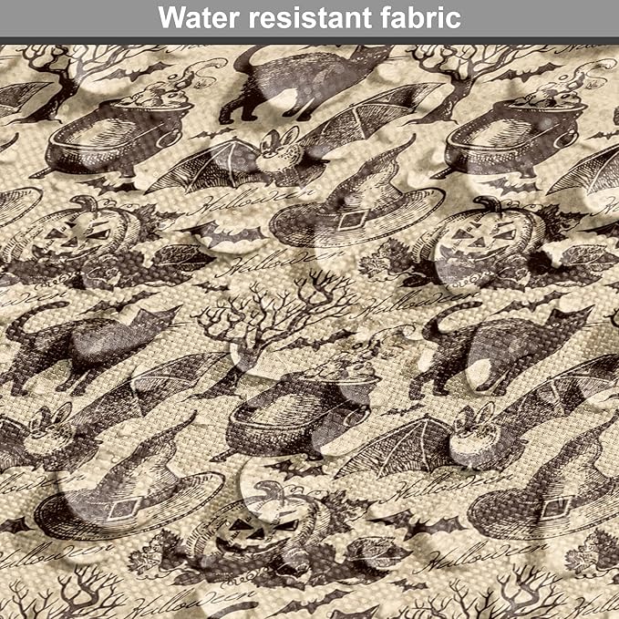 Lunarable Vintage Halloween Dog Crate Cover, Halloween Witch Hat Cauldron Fall Jack o' Lantern Black Cat, Easy to Use Pet Kennel Cover for Medium Large Dogs, 48 Inch, Pale Brown