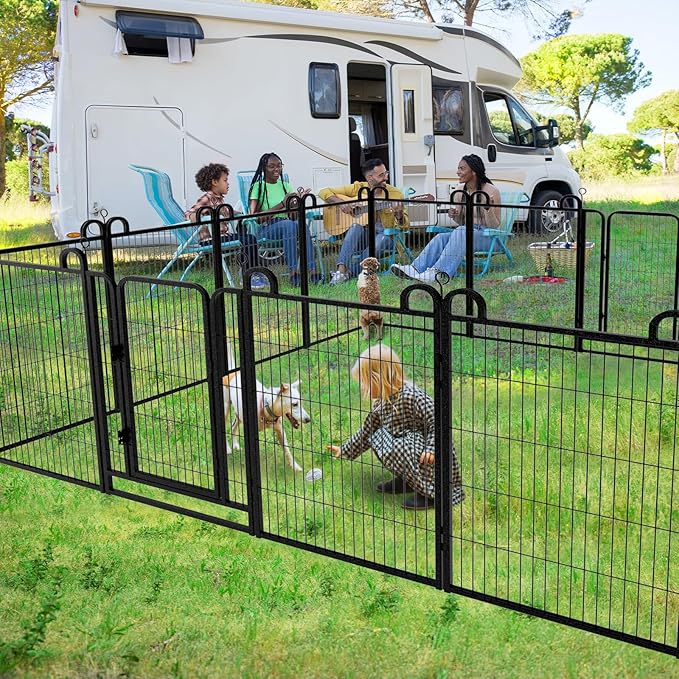 Dog Playpen Outdoor 24 Panels Heavy Duty Dog Fence 40" Height Anti-Rust with Doors Portable for RV Camping Yard, Total 54FT, 232 Sq.ft, Snowy Black
