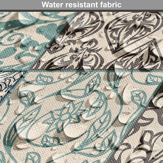 Lunarable Geometric Dog Crate Cover, Antique Mosaic with Victorian Garden Motifs Damask and Scroll Flower, Easy to Use Pet Kennel Cover for Cats & Medium Dogs, 24 Inch, Seafoam Brown Dark Blue