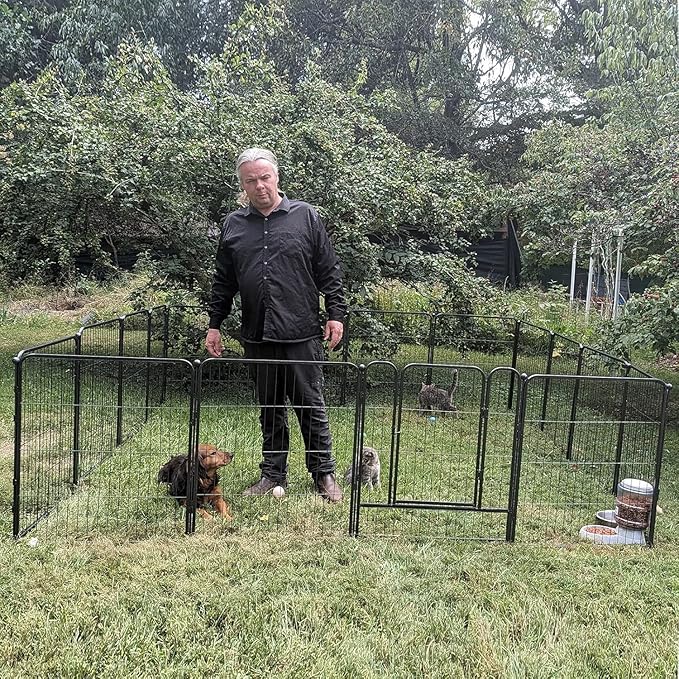 Dog Playpen, Dog Fences for The Yard, Portable Outdoor Dog Playpen for Large/Medium/Small Dogs, Foldable Metal Dog playpen, with Doors (16 Panels, 45")