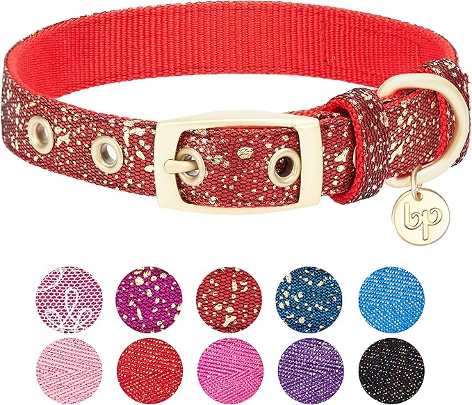 Blueberry Pet 4 Colors Glam Life Gold Stamping Lace Adjustable Dog Collar in True Red, Neck 9-12.5", for Small Breed