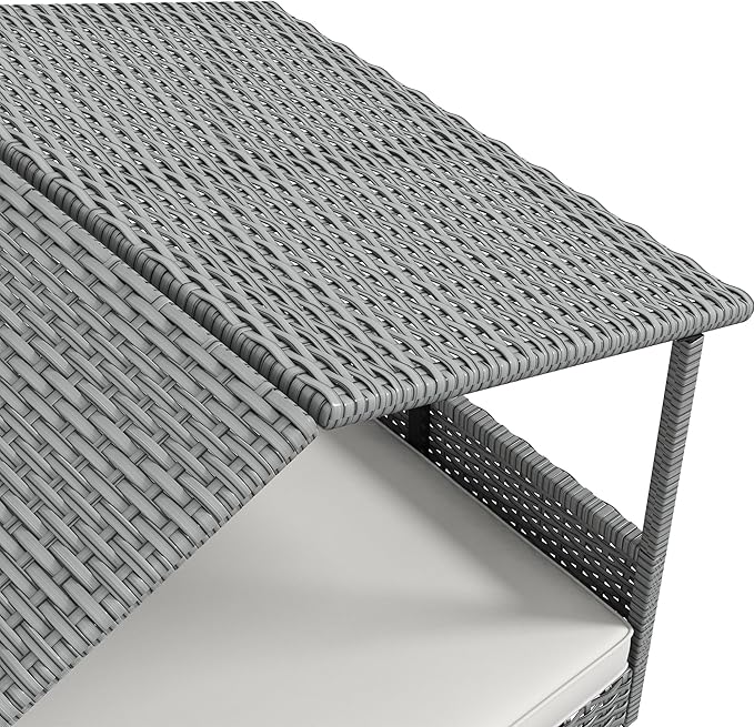 PawHut Wicker Dog House Outdoor with Canopy, Rattan Dog Bed with Water-Resistant Cushion, Raised Dog Bed for Small, Medium Dogs up to 66 lbs, 19.75" in Length, Silver Wicker, White Cushion