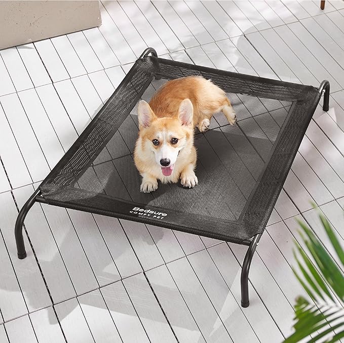 Bedsure Medium Elevated Outdoor Dog Bed - Raised Dog Cots Beds for Medium Dogs, Portable Indoor & Outdoor Pet Hammock Bed with Skid-Resistant Feet, Frame with Breathable Mesh