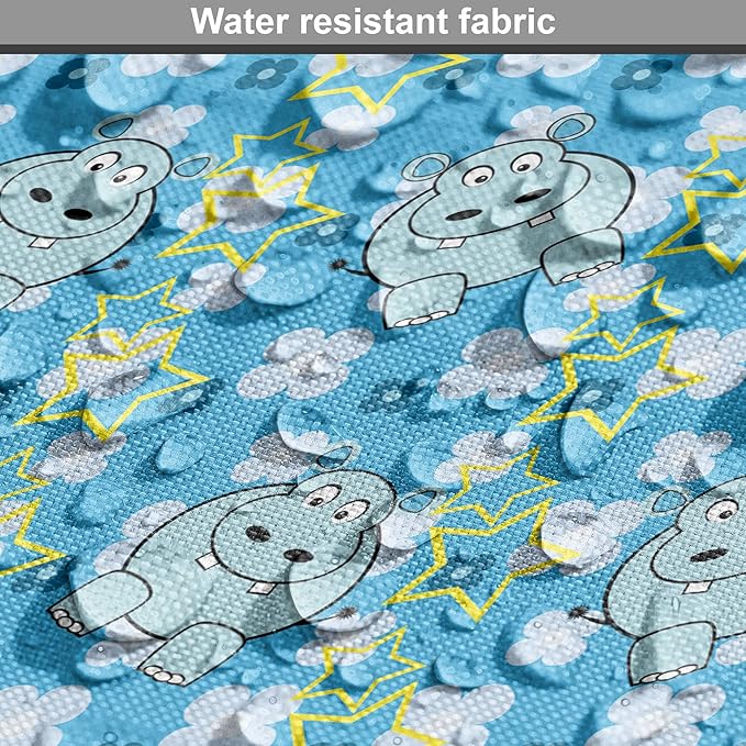 Lunarable Yellow and Blue Dog Crate Cover, Funny Cartoon Hippopotamus with Stars and Daisy Flowers, Easy to Use Pet Kennel Cover for Medium Large Dogs, 42 Inch, Pale Blue White Yellow