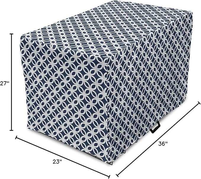 Ambesonne Navy Blue Dog Crate Cover, Marine in Geometric Pattern Design Ocean Travel Cruise Mosaic Ornament, Easy to Use Pet Kennel Cover for Medium Large Dogs, 36 Inch, Blue White