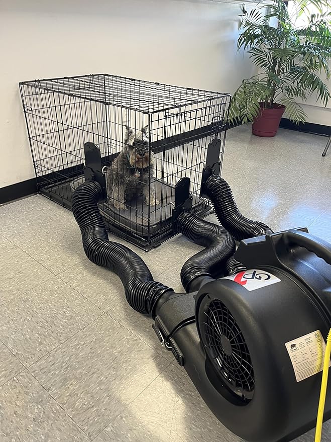 Dog Grooming Cage Dryer Hanger - Air Hose Cage Hanger with Door - Regulates Air Flow for Groomers - Compatible with B-Air Grizzly Duct Drying Kit
