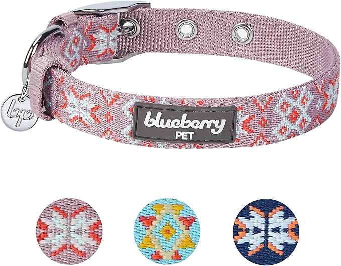 Blueberry Pet 3 Patterns Southwestern Modern Tribal Print Thistle Braided Adjustable Dog Collar with Metal Buckle, Neck 17-20.5", for Large Breed