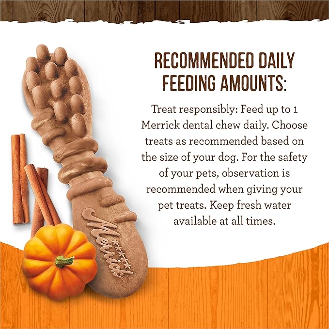 Merrick Fresh Kisses Natural Dental Chews, Treats Infused with Pumpkin and Cinnamon for Medium Dogs 25-50 Lbs - 5 oz. Pouch