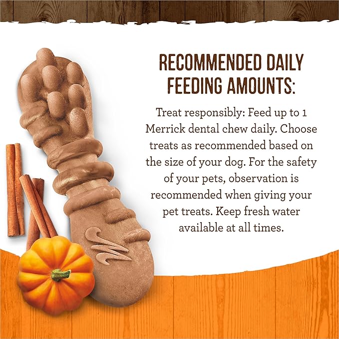Merrick Fresh Kisses Natural Dental Chews, Treats Infused with Pumpkin and Cinnamon for Tiny Dogs 5-15 Lbs - 2 lb. Box