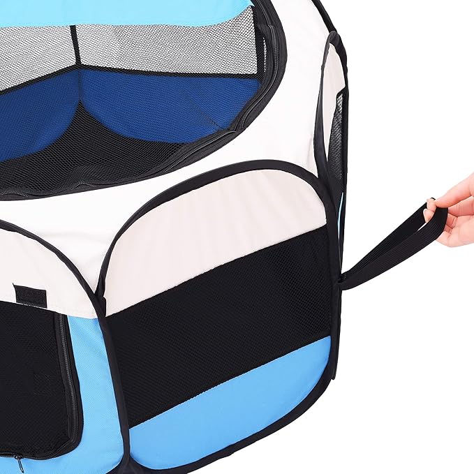 Mile High Life | Foldable Dog Playpen | Portable Dog Crate w Removable Shade Cover | Dog Kennel Indoor/Outdoor w Carry Case | Pen Tent for Dog/Cat/Rabbit(Blue, Small (29"x29"x17"))