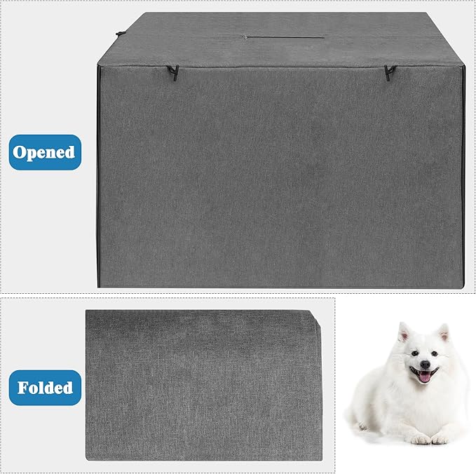Deblue Indoor Grey Dog Crate Cover, Privacy Polyester Pet Kennel Covers Universal Fits for 1 2 Doors Wire Cage (Grey)