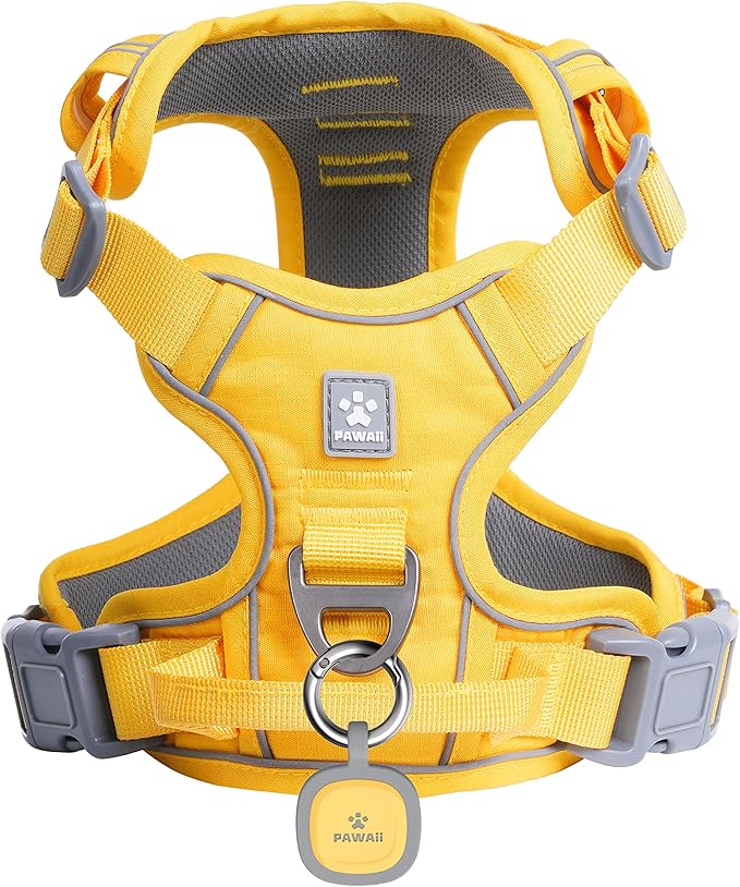 Pawaii Dog Harness (Medium, Pineapple Yellow), Soft Padded, No-Choke, Reflective, Digital ID Tag, Adjustable, for Daily Walking or Training