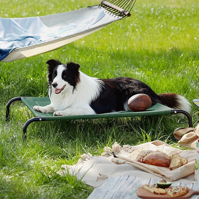 Bedsure Large Elevated Cooling Outdoor Dog Bed - Raised Dog Cots Beds for Large Dogs, Portable Indoor & Outdoor Pet Hammock Bed with Skid-Resistant Feet, Frame with Breathable Mesh, Green, 49 inches