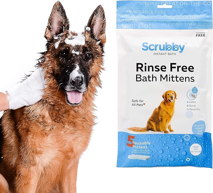 No Rinse Pet Wipes, Rinse Free Shampoo Mittens for Dogs and Cats, Bath Wipes for Bathing and Washing Pets, Hypoallergenic No Rinse Wash Mitt for Grooming, Lather Wipe Dry - 10 Pack