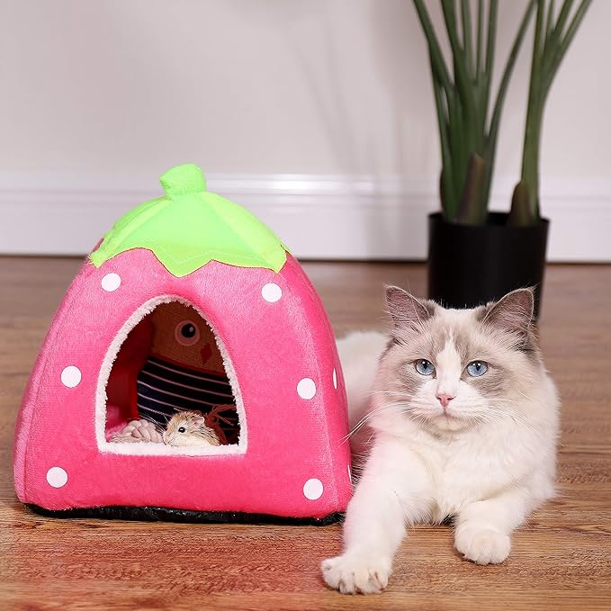 Spring Fever Hamster Guinea Pig Rabbit Dog Cat Chinchilla Hedgehog Bird Small Animal Pet Bed House Hideout Cage Accessorie C Pink L (16.9 * 16.9 inch)