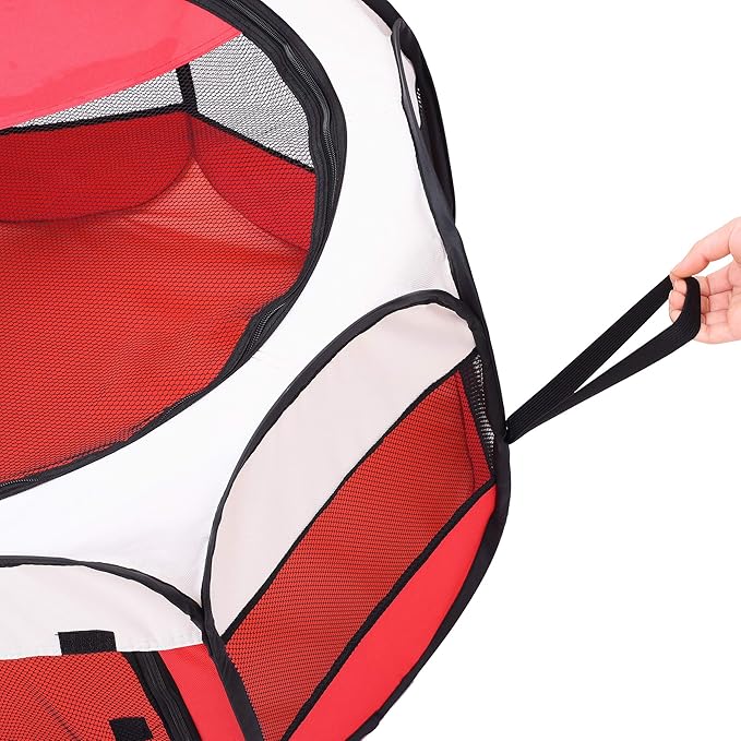 Mile High Life | Foldable Dog Playpen | Portable Dog Crate w Removable Shade Cover | Dog Kennel Indoor/Outdoor w Carry Case | Pen Tent for Dog/Cat/Rabbit(Red, Large (45"x45"x23"))