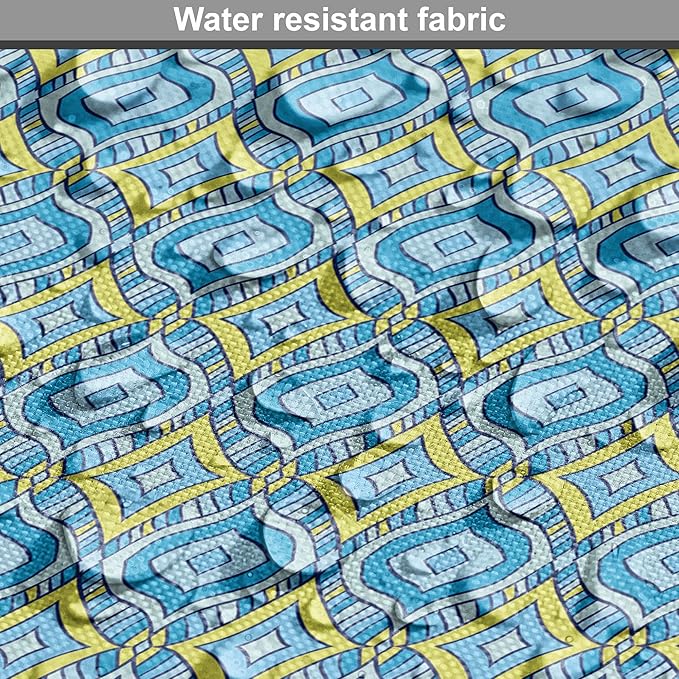 Lunarable Yellow and Blue Dog Crate Cover, Hand Drawn Abstract Ornament Rhombus Shapes Mosaic Vintage, Easy to Use Pet Kennel Cover for Cats & Medium Dogs, 24 Inch, Blue Aqua Yellow