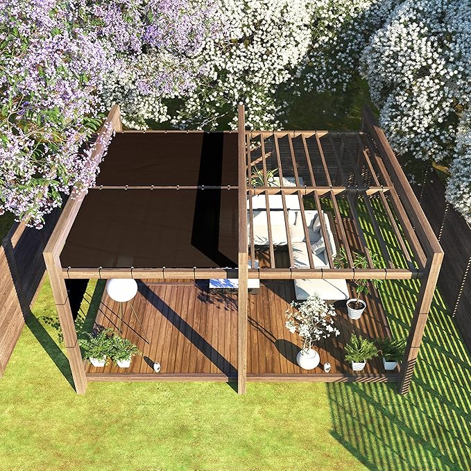 ColourTree 5' x 5' Brown Custom Size Shade Cloth with Grommets - 90% Sunblock, Durable Mesh Fabric Tarp for Dog Kennel Cover, Fence Privacy Screen, Greenhouse, Chicken Coop & Pet Playpen