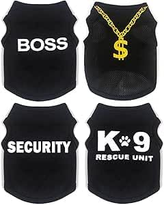 4 Pack Dog Clothes for Small Dog Black Puppy Clothes Soft Chihuahua Clothes K9 Boss Security Pattern Small Dog Shirt Summer Autumn Pet Clothing (XX-Small)