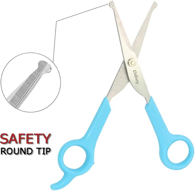 Chibuy Professional Pet Grooming Scissors with Round Tip Stainless Steel Dog Eye Cutter for Dogs and Cats, Professional Grooming Tool, Blue, Size 6.70" x 2.6" x 0.43"