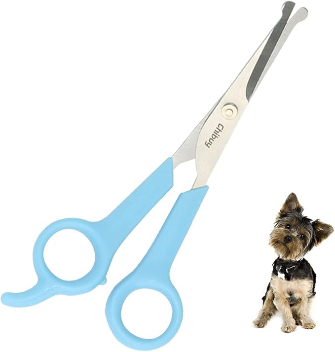 Chibuy Professional Pet Grooming Scissors with Round Tip Stainless Steel Dog Eye Cutter for Dogs and Cats, Professional Grooming Tool, Blue, Size 6.70" x 2.6" x 0.43"