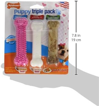 Nylabone Puppy Triple Pack - Pink Puppy Teething Toy, Nylon Dog Toy, & Chew Treat Variety Pack - Puppy Supplies - Chicken and Bacon Flavors, Small/Regular (3 Count)