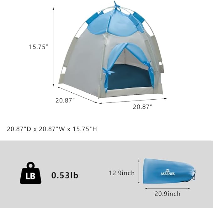 Outdoor Pet Curtain Camping Tent, Pop up Cave Bed for Indoor Cats and Small Dogs, Portable Cat House Dog House, Blue.