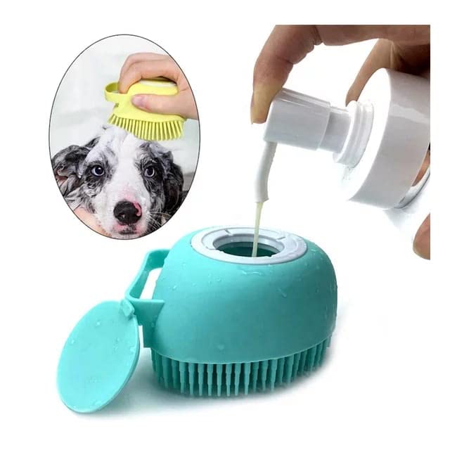 Awesome Pet Brushes Bath Massage Brush Shampoo Dispenser Dog Grooming Silicone Shower Brush for Cat Pets Bathing Product (Wonderfull Pink)