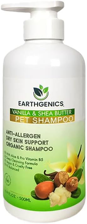 Earthgenics® Anti-Allergen, Dry Skin Support, Organic Shampoo for Dogs and Cats. All-in-One Solution. No Need for Additional Conditioner - 16 fl oz