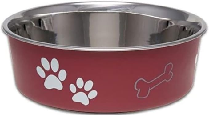 Loving Pets Bella Dog Bowls- Stainless Steel Dog & Cat Bowls - Spill Proof Dog Food Bowl, Cat Bowl, Puppy Essentials & Pet Supplies Great for Home & Travel (Small 10-20 lbs, Merlot)